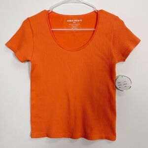 Moral Society Ribbed Tee Cropped Juniors M/L Medium Large Orange NWT Stretch